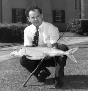 Man Kneels Holding Bonefish In Whale Bay 1952 Old Fishing Photo