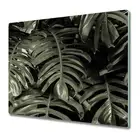 Glass Induction Ceramic Hob Cover Green Banana Leafs | Dark Painting | 60x52