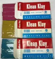 Vintage Klean Klay Non-Drying Modeling Clay Lot Of 3- Red, Yellow, Blue 16 oz