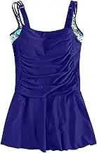 Womens Vintage Bikini Panel Pleated Conservative Swimsuit Beach Rompers