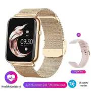 New Smart Watch For Women Gift body temperature Full Touch Screen Sports Fitness Watches Bluetooth Calls Digital Smartwatch Gold mesh