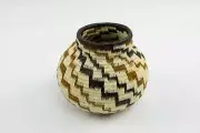 Hand Woven Natural Fiber Basket Gold and Black