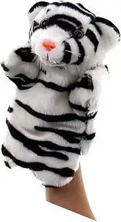 OFFIGAM Plush Hand Puppet Tiger for Interactive Storytelling Props Parent Role Play Accessory Fun Black White Design Great Present for Imaginative Play