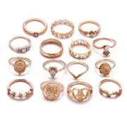 Gold Hollow Stackable Joint Ring Set 15 PCS Various Styles Versatile Womens