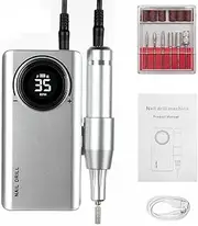 LEDON Portable Nail Drill Machine 35000RPM Rechargeable E File Fits Manicure Pedicure Black (Silver)