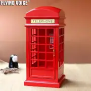 Wood Red Telephone Booth Music Box Wind 50 Tunes Option Xmas Party Present Gift