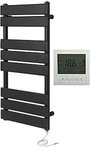 Greened House Richmond Electric Heated Towel Rail Black Flat Panel Bathroom Radiator (400mm W x 800mm + 7 Day Timer)