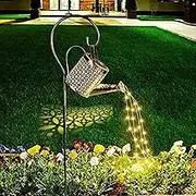 Solar Watering Can Lights, LED Solar Lantern String Light Outdoor Garden Waterproof Hollowed-Out Retro Metal Water Can Lights, for Garden Patio Yard Pathway Lantern Plant Decoration(with Bracket)