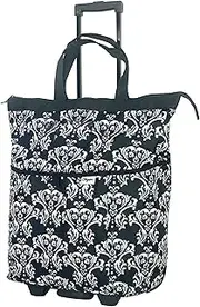 [OLYMPIA] Fashion Rolling Shopper Tote DB, Damask Black, One Size, Fashion Rolling Shopper Tote Db