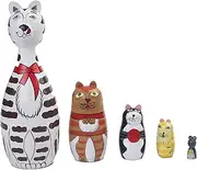 Stacking Nested Set 5Pcs Long‑Necked Cat Nesting Dolls Durable Wooden Russian Nesting Dolls for Christmas Home Decoration Wishing Gift Handmade Nesting Dolls