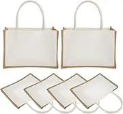 6 Pack Burlap Tote Bag Set Jute Tote with Handles Reusable Blank Canvas Grocery Bag Water Resistant Beach Bag Canvas Grocery Shopping Totes for Women Bridesmaid Wedding Gift DIY Beach Shopping