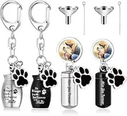 Kigeli 4 Pcs Pet Ashes Keepsake Keychain for Dog Pet Ashes Urn with 4 Pcs Filling Tools Memorial Cylinder Cat Cremation Jewelry Pend Paw Print Urn Pendant 2 Styles, White, Modern