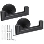 2pcs Double Towel Hook, Stainless Steel Coat Hook, Robe Hooks Black