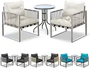 ALFORDSON Patio Bistro Set with 2X Lounge Chairs & R60x70cm Coffee Table, Rust-Resistant Steel Frame Outdoor Dining Conversation Set for Patio, Garden & Poolside, Grey Beige Color