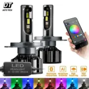 SYNETICUSA H4 9003 CSP LED Headlight Bulbs 7600LM+RGB Bluetooth Phone Control