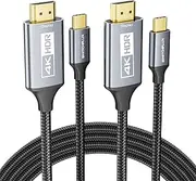 2 Pack USB-C to HDMI Cable 3Ft [4K@60Hz] High-Speed USB Type C to HDMI 2.0 Braided Cord (Thunderbolt 3/4 Compatible) for iPhone 15 Series, MacBook Pro/Air, iPad Pro, Galaxy S8 to S23