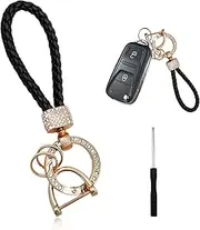 povtii Microfiber Leather Car Keychain, Bling Key Fob Holder with Anti-Lost D-Ring, Keyrings and Screwdriver, Car Accessories