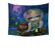 Summer Fairy with Her Owl and Butterflies Tapestry