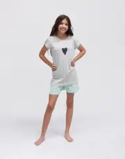 Girls Sizes 10-16 Grey Heart Cotton Short Sleeve PJS Pyjamas HL