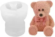 Outret 3D Teddy Bear Silicone Candle Soap Making Mold, Baby Bear Reusable Animal Shape Cake Mould for Candy Chocolate
