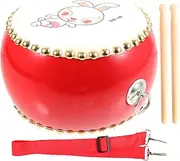 ERINGOGO 7 inch Chinese Drum, Kids Rabbit Hand Drum Wooden with Carry Strap and Drumsticks, Traditional Percussion Instrument for Lion Dance, Rhythm ,Red SF03ON59YA1733