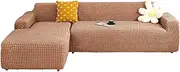 GUYIRT L Shaped Sofa Covers, Stretch Couch Slipcovers for Sectional Sofa, Corner Sectional with Chaise Slip Covers, L Shaped Couch Cover for Dogs Washable (Camel Color,3+3 Seater)