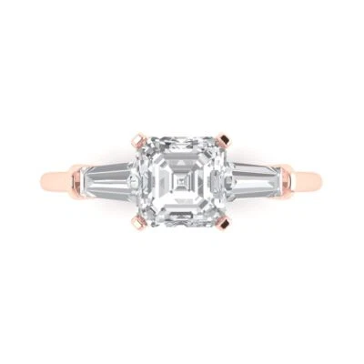 Three-Stone Engagement Ring - 14K Rose Gold, 1.62ct Emerald Simulated Diamond