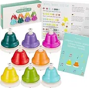 THE TWIDDLERS Rainbow ﻿Music Bells, Set of 8 Hand Held Percussion Bells for Kids