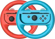 2pcs Steering Wheels for Nintendo Switch OLED, Switch Racing Wheel for Mario Kart 8 Deluxe（Red+blue)