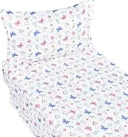 J-pinno Butterfly Rainbow 100% Percale Cotton 3 Pieces Crib Sheet Set for Toddler Boys Girls, Flat Sheet Fitted Sheet and Pillowcase, Cozy Breathable Unisex Nursery School Cartoon Bedding Set