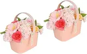 2pcs Soap Flower present Box Rose Wedding Day Candle Bouquet Roses Decoration Petals for Bath Birthday Basket for Women Bath Flower Pink Soap