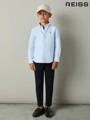 Reiss Soft Blue/Navy Benton 4-9 yrs 100% Cotton Oxford Embroidered Button Down Shirt (E50679) | $55