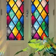 BlissYard Stained Glass Window Film 17.7x39.3 inch Static Cling Sun Blocking Decor for Home Office Windows Doors Glass Partitions Anti-UV Sun Blocke Windows Film Seasonal Decorations