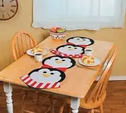 Black White Red Penguins Table Runner Placemats Dinning Room Kitchen Birds Decor