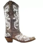 Corral Boots Glow In The Dark Embroidered Snip Toe Cowboy Womens Brown Casual B