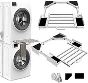 Niciksty Washer Dryer Stacking Kit, Universal Stacking Kit for Washer and Dryer with Pull Out Drying Rack, Adjustable 29"/28"/27"/26"/25"/24" Stacking Kit with Ratchet Strap