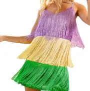 Mardi Gras Sequin & Fringe Tiered Dress