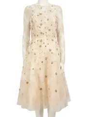 Beige Sequin Floral Dress