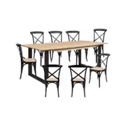Aconite 9pc 210cm Dining Table Set 8 Cross Back Chair Solid Messmate Timber Wood