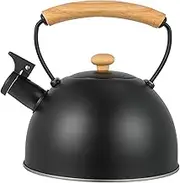 PRETYZOOM 1Pc Whistling Kettle with Wood Handle Stainless Steel Water Heating Teakettle for Home Use Induction Gas Stove Compatible High Temperature Resistant Black Finish