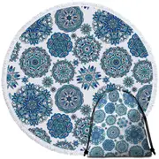 Blue Turquoise Snowflakes Mandalas Round Beach Towel