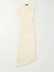 [Proenza Schouler] Proenza Schouler - Hallie Draped Ruched Twill Midi Dress - Pastel yellow - US4 US 4 Yellow