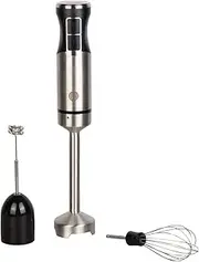 MasterChef Hand Blender Stainless Steel 3 in 1, Purée Stick with Electric Whisk & Hand Milk Frother, Hand Blender with 2 Speed Levels, Magic Wand Kitchen Appliance, Dishwasher Safe, 400 W