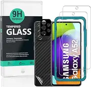 Screen Protector for Samsung Galaxy A52s 5G/A52 5G/4G, [Pack of 2] with Camera Lens Protector (Metal Material),Back Carbon Fiber Skin Protector,Including Easy Install Kit