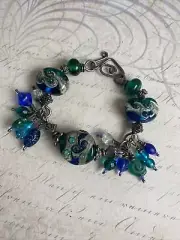 925 Sterling Silver Wire Handmade Beads Bangles Beaded Bracelet New Old Stock