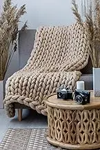 Knitted Throw Blanket for Sofa,Handmade Knit Chunky Blanket Throw Sofa Throw for Gift Sofa Bed,Chunky Knit Blanket(Camel 40"x60")