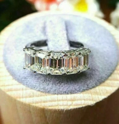 3.00Ct Emerald Cut Real Moissanite 14k White Gold Plated 925 Engagement Ring