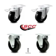4 Inch Phenolic Swivel Top Plate Caster Set 2 Lock Brakes 2 Rigid Service Caster