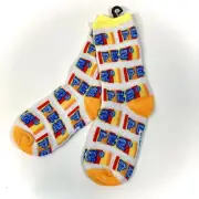 womens PEZ CANDY SOCKS white orange blue retro colorful 80s 90s logo ladies NEW