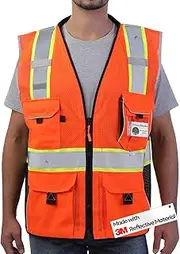 [Neopelta] Reflective Safety Vest Mesh, High Visibility Vest Made with 3M Tape, Pockets and Zipper, Padded Collar